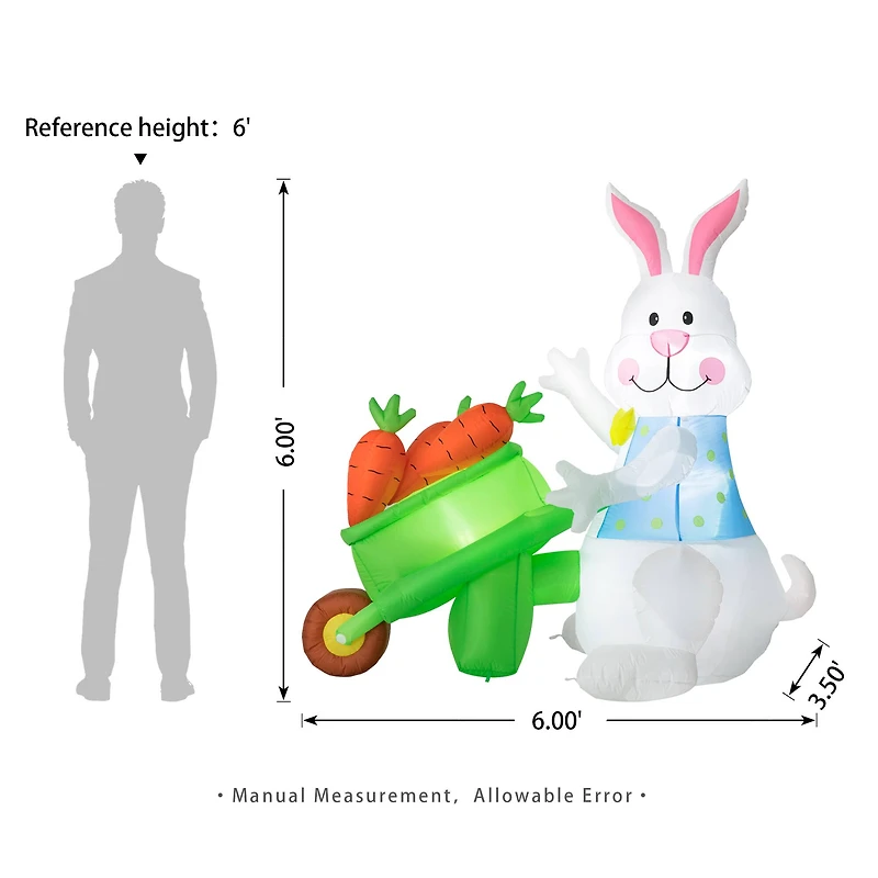 Glitzhome® 72.75" Easter Lighted Bunny Wheel Barrow Inflatable Decor