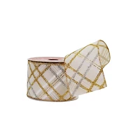 2.5" x 20ft. Gold Glitter Plaid Wired Taffeta Ribbon by Celebrate It®