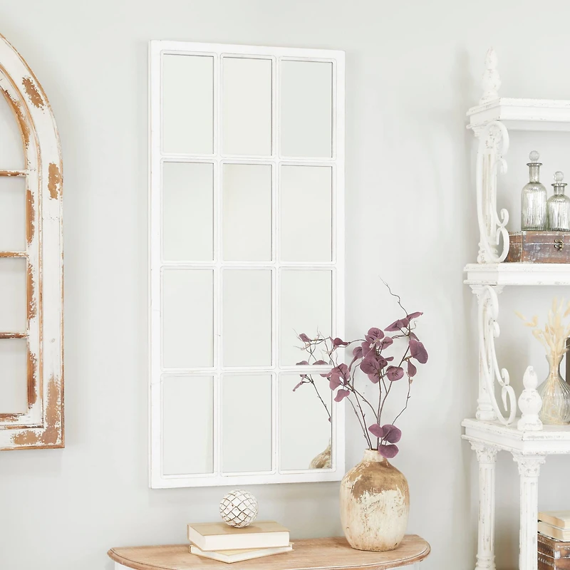 White Wood Farmhouse Rectangular Wall Mirror 48" x 22"
