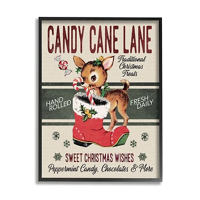 Stupell Industries Candy Cane Lane Vintage Reindeer Boot Framed Giclee Art
