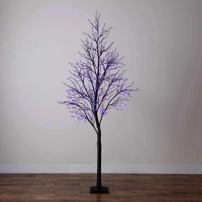 8ft. Pre-Lit Halloween Deluxe Black Twig Artificial Tree with 216 Orange & Purple LED Lights