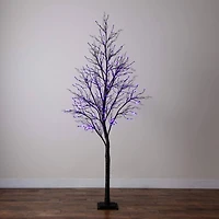 8ft. Pre-Lit Halloween Deluxe Black Twig Artificial Tree with 216 Orange & Purple LED Lights