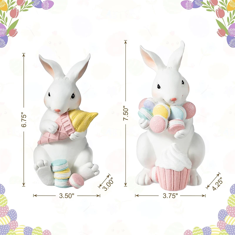 Glitzhome® Set of 2 Easter Resin Bunny Holding Macaron Table Decor