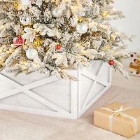 Glitzhome® Washed White Wood Tree Collar