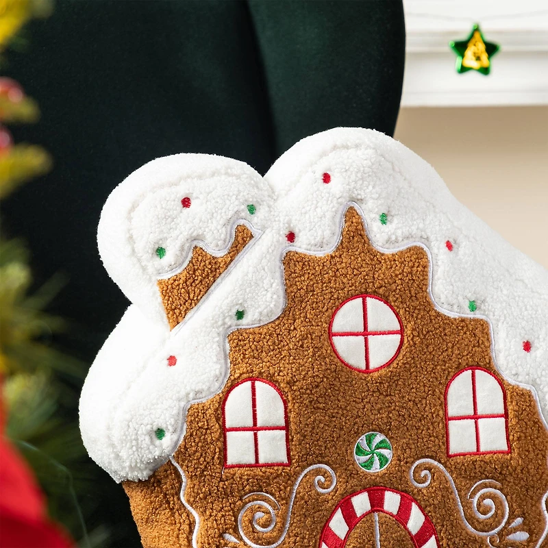 Glitzhome® 17"H Christmas Gingerbread House Shaped Pillow