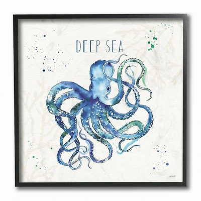Stupell Industries Deep Sea Text Octopus Blue Green Watercolor,12" x 12"