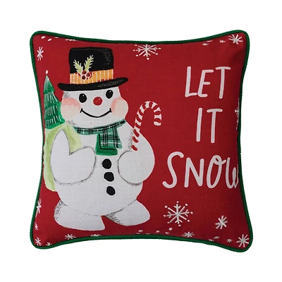 Hello Honey® Let It Snow Square Cotton Printed Pillow with Snowman