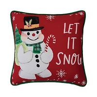 Hello Honey® Let It Snow Square Cotton Printed Pillow with Snowman