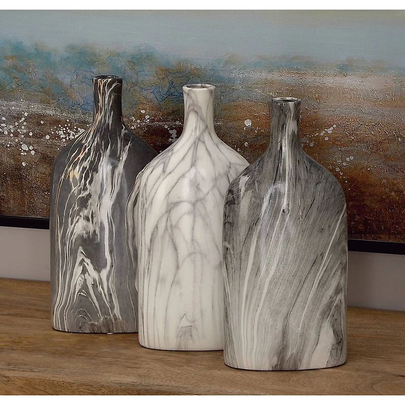 13" Gray Stoneware Contemporary Vase Set