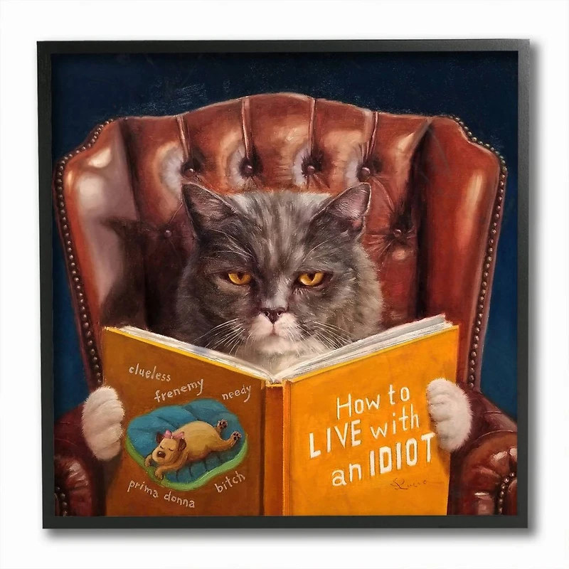 Stupell Industries Angry Cat Reading Dog Book Feline Pet Humor,12" x 12"