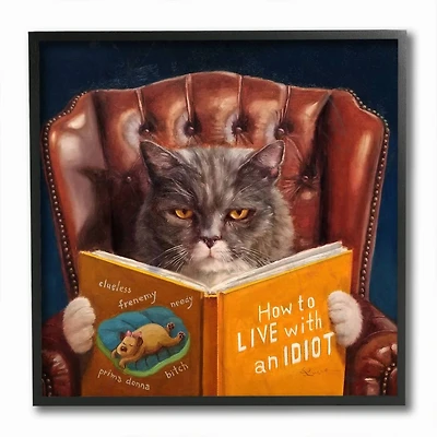Stupell Industries Angry Cat Reading Dog Book Feline Pet Humor,12" x 12"
