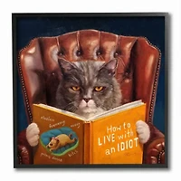 Stupell Industries Angry Cat Reading Dog Book Feline Pet Humor,12" x 12"