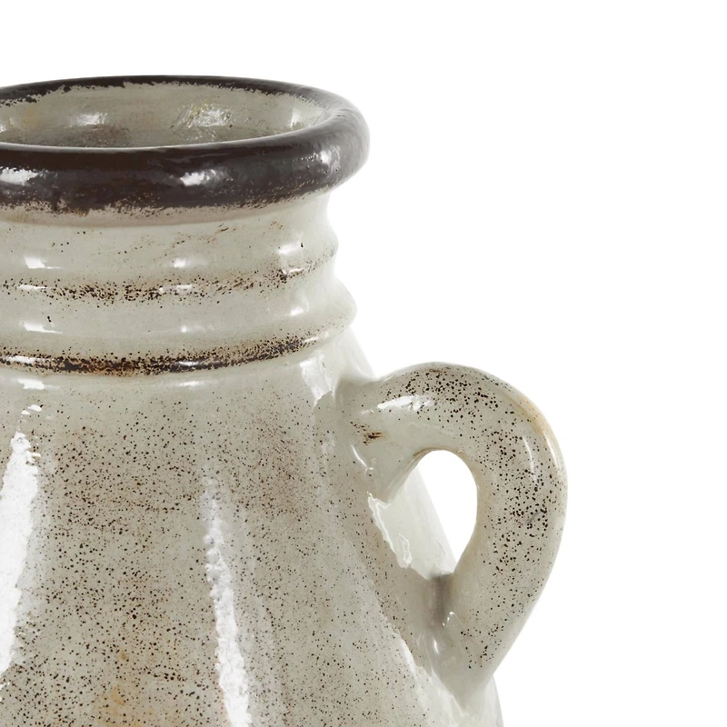 13.75" Cream Ceramic Antique Amphora Vase with Speckled Texturing