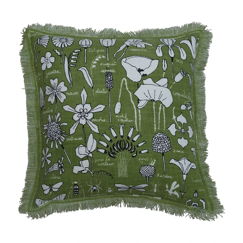 Garden Studies Embroidered Square Throw Pillow with Fringes