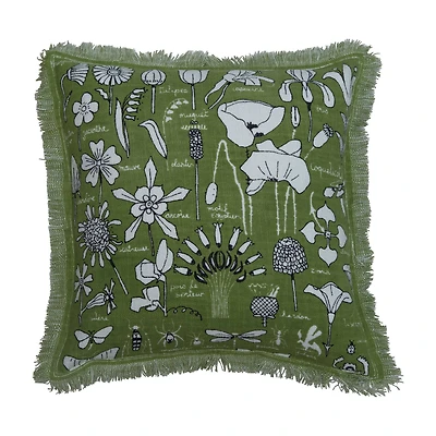 Garden Studies Embroidered Square Throw Pillow with Fringes