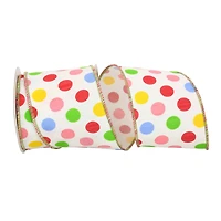 JAM Paper 4" Giant Primary Dots Dupioni Luxe Wired Ribbon