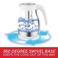 Brentwood 1.79qt. White Cordless Glass Electric Kettle with Tea Infuser and Swivel Base