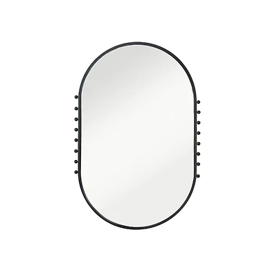 Hello Honey® 35.5" Matte Black Metal Framed Oval Wall Mirror with Balls