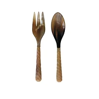 Hello Honey® Natural Carved Horn Salad Server Set