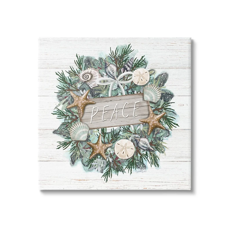 Stupell Industries Sea Life Holiday Peace Wreath Canvas Wall Art