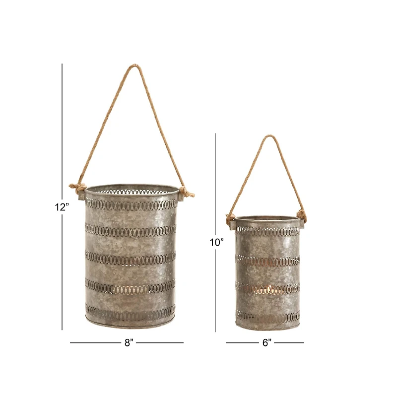 Gray Metal Coastal Lantern Set