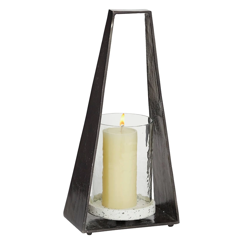 Black Terrazzo Contemporary Candle Holder Lantern, 18" x 8" x 5"