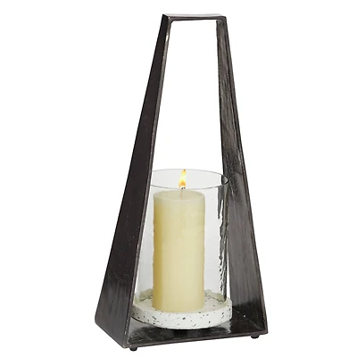 Black Terrazzo Contemporary Candle Holder Lantern, 18" x 8" x 5"