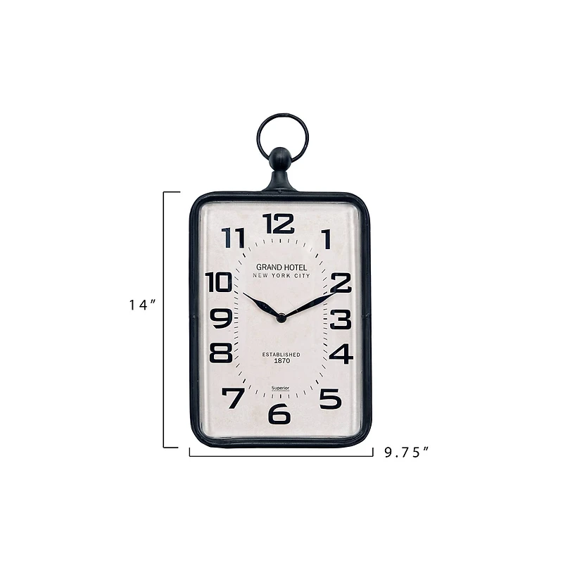 Hello Honey® Metal Rectangle Hanging Clock with Handle Decoration on Top