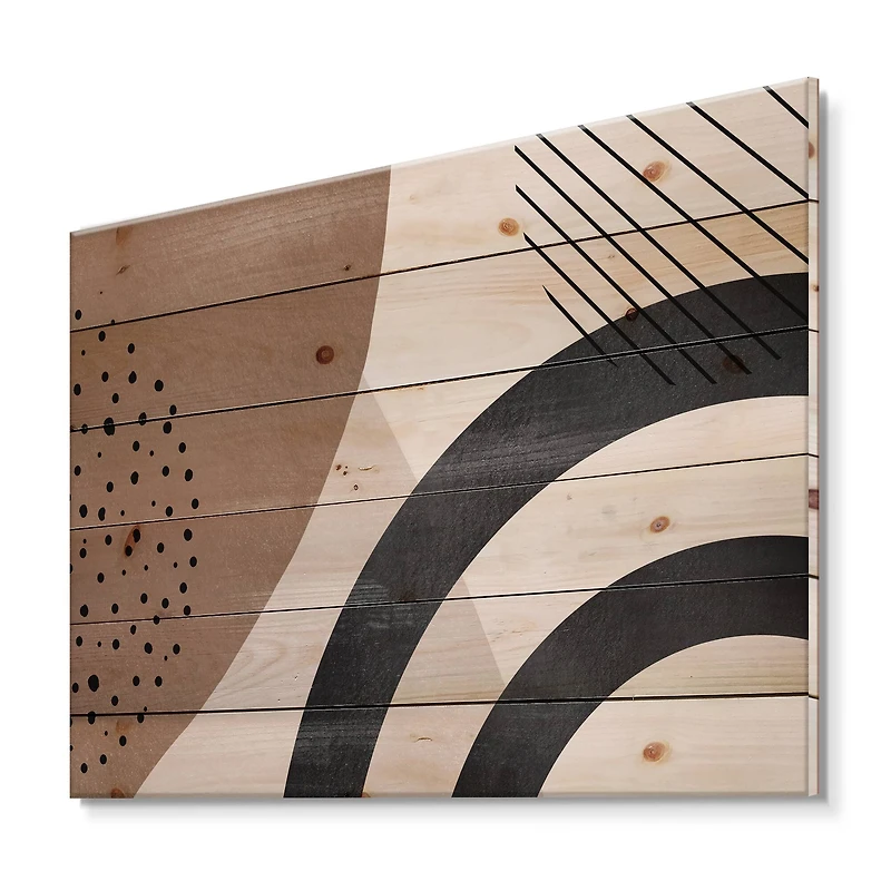 Designart - Abstract Shapes in Terracotta and Ivory Shapes III - Modern Print on Natural Pine Wood