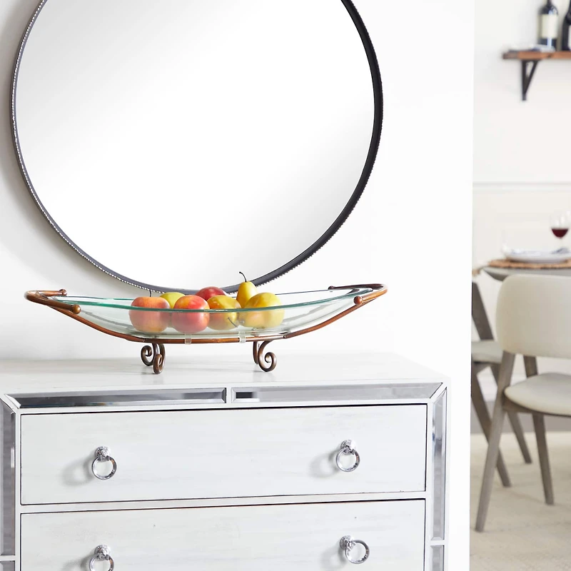 Brass Glass and Metal Modern Serving Bowl, 6" x 30" x 12"