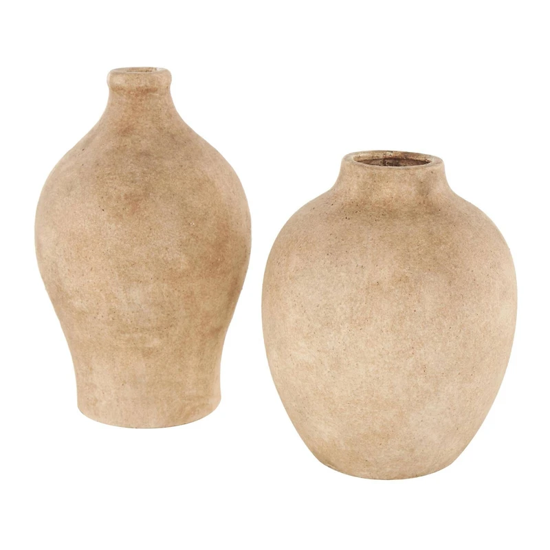 Brown Ceramic Antique Style Textured Vase Set