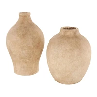 Brown Ceramic Antique Style Textured Vase Set