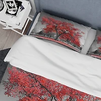 Designart 'Big Red Tree on Foggy Day' Traditional Bedding Set