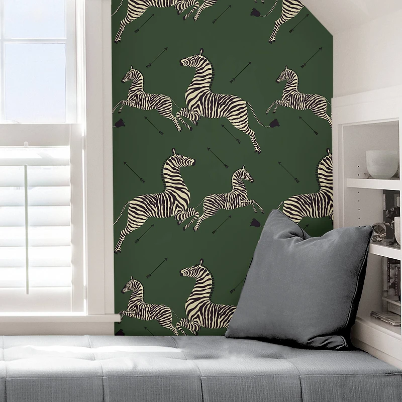 Scalamandre Serengeti Green Zebra Safari Peel & Stick Wallpaper 