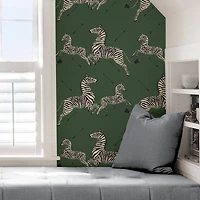 Scalamandre Serengeti Green Zebra Safari Peel & Stick Wallpaper 