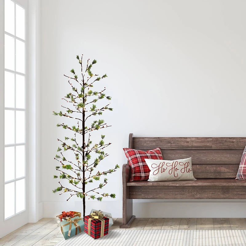 6ft. Pre-Lit Twig Artificial Christmas Tree, White LED Twinkle Lights