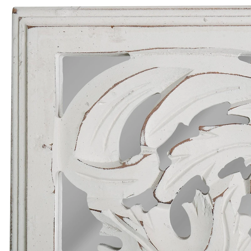 American Art Décor™ 36" Distressed Reflective White Wood Wall Accent Medallion Panel