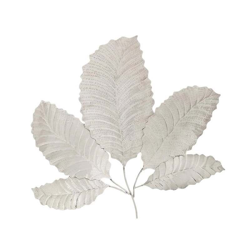 36" Silver Steel Glam Leaf Wall Décor