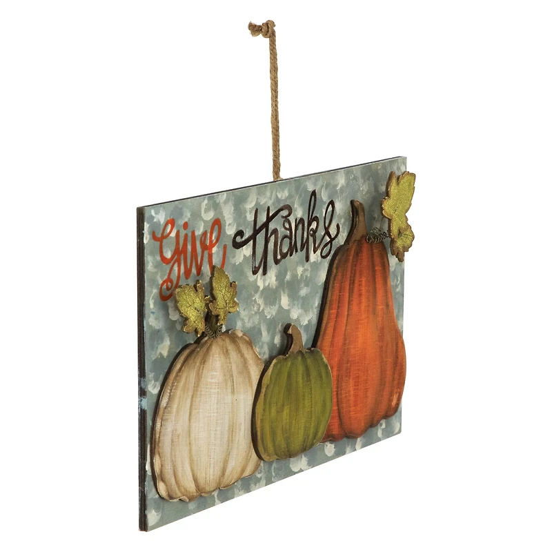 16.5" Give Thanks Fall Harvest Pumpkin Wall Sign