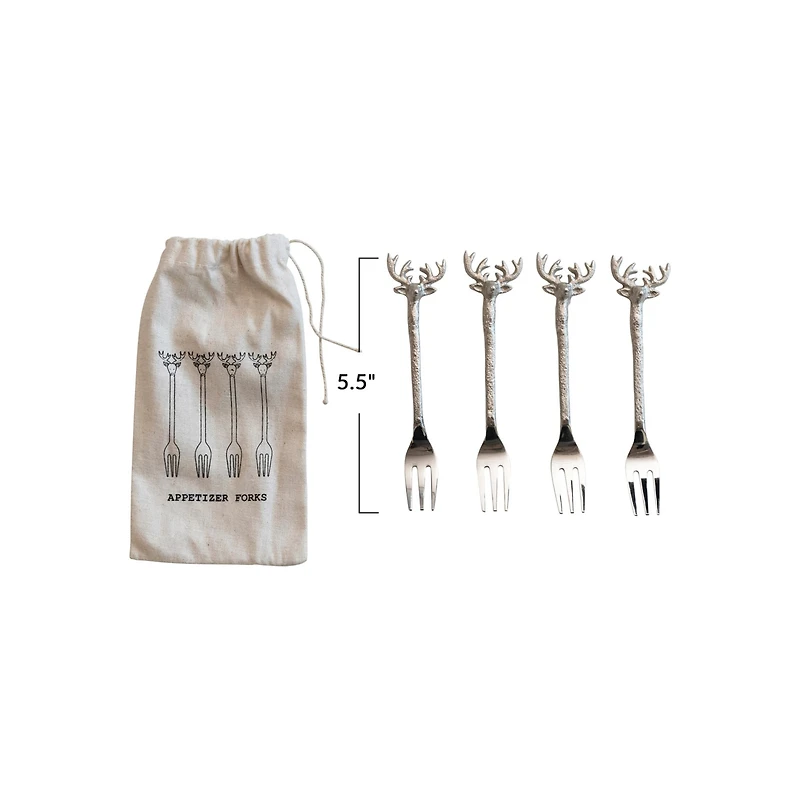 Hello Honey® 5.5" Nickel Finish Reindeer Handle Appetizer Forks