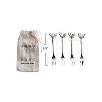 Hello Honey® 5.5" Nickel Finish Reindeer Handle Appetizer Forks