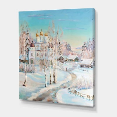 Designart - Country Road In Winter Landscape With Temple