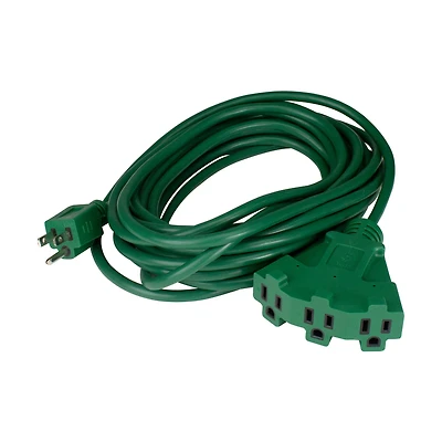 3-Prong Outdoor Extension Power Cord with Fan Style Connector - 25' - Green