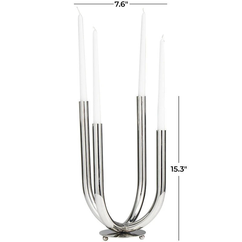 The Novogratz 15" Silver Stainless Steel Abstract U-Shaped Candelabra