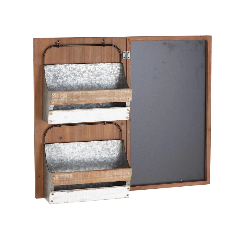 28" Brown Wood Farmhouse Magazine Rack Holder