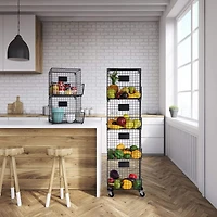 NEX™ Black 4-Tier Wall Mount Storage Basket Organizer with Wheels