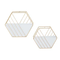 CosmoLiving by Cosmopolitan Set of 2 White Iron Contemporary Planter, 10" x 12" x 5"