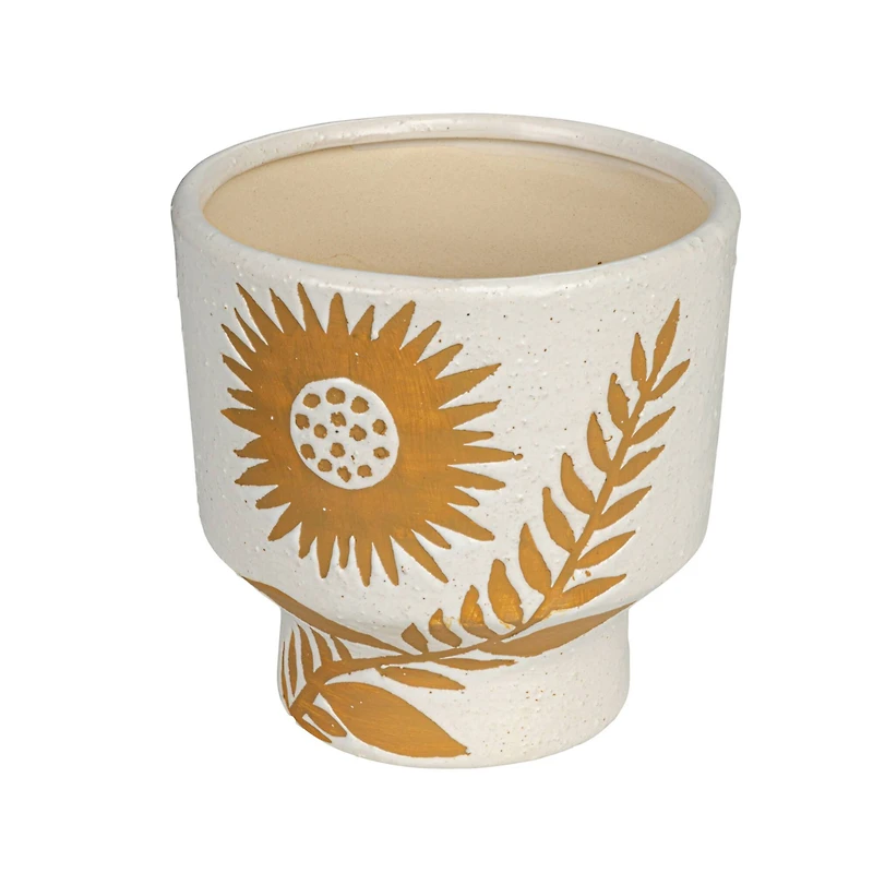 Hello Honey® 5.5" White & Mustard Reactive Glaze Flower Stoneware Footed Planter