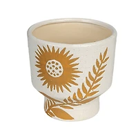 Hello Honey® 5.5" White & Mustard Reactive Glaze Flower Stoneware Footed Planter