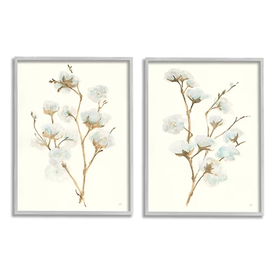 Stupell Industries Cotton Flower Stems Gray Framed Wall Art Set
